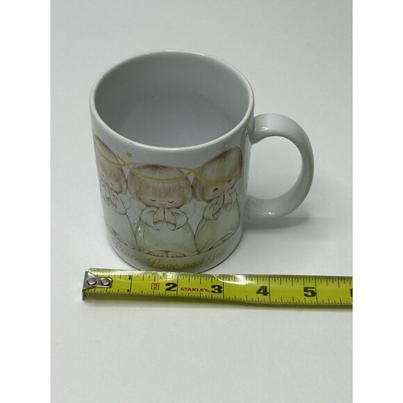 PEACE LOVE JOY Praying Angels Coffee Mug Cup Christmas White + Gold Color VTG - Picture 8 of 10